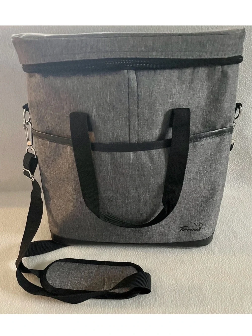 Insulated Gray Tote 3 Bottle Wine Cooler Bag with Adjustable Shoulder Strap